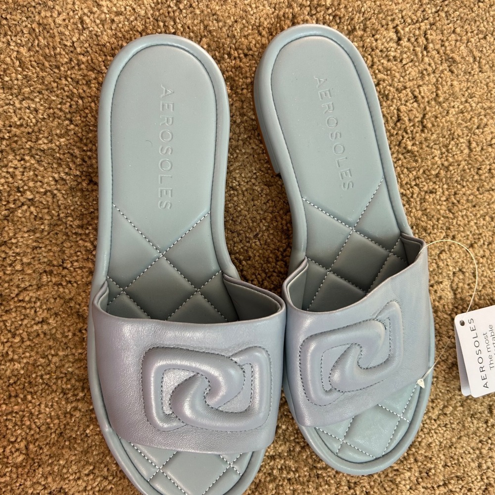 Aerosoles Jilda Quilted Slide Sandals Comfortable Slip On Blue‎ Size 8